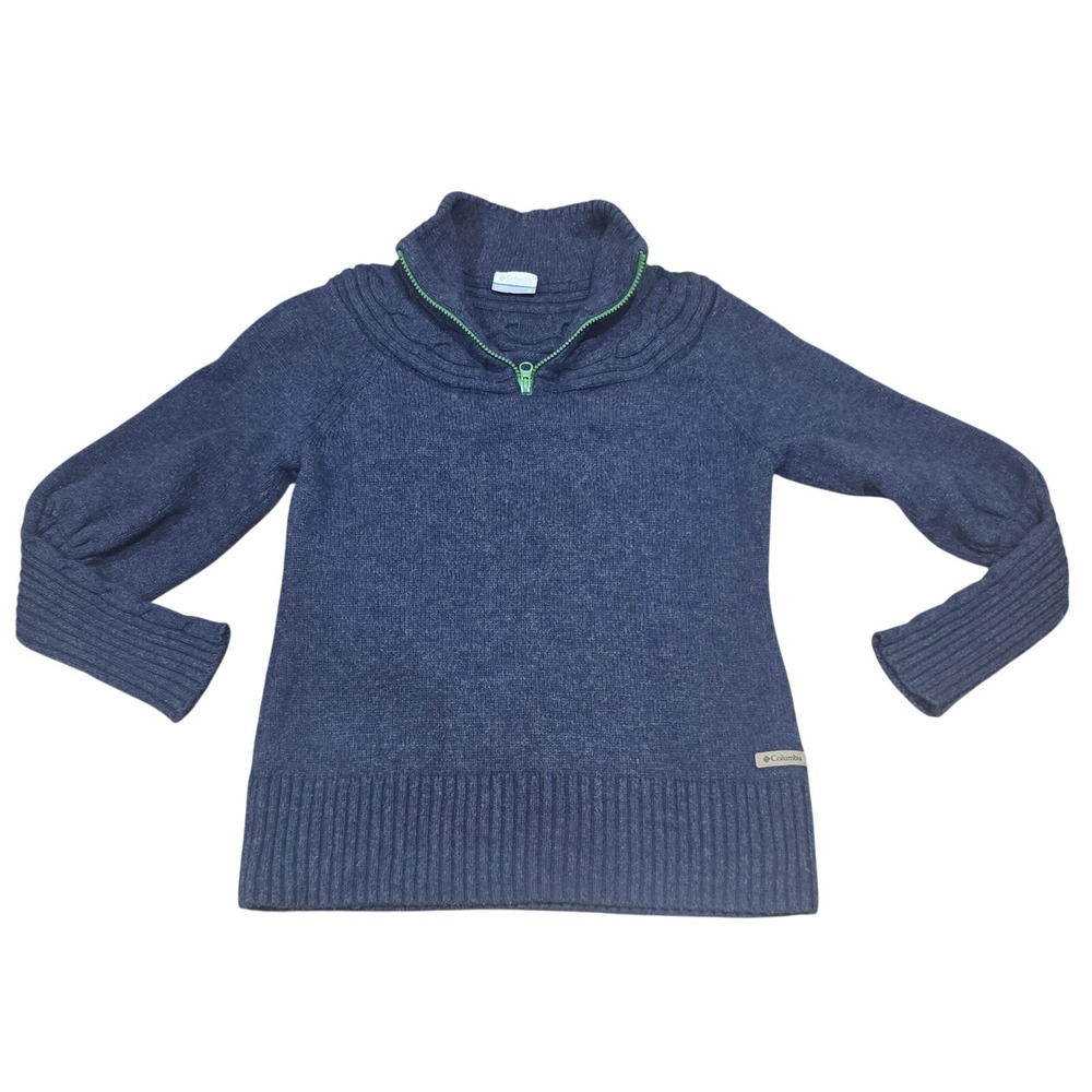Columbia Wool Blend Blue‎ Quarter 1/4 Zip Sweater Women's Size Medium Large EUC